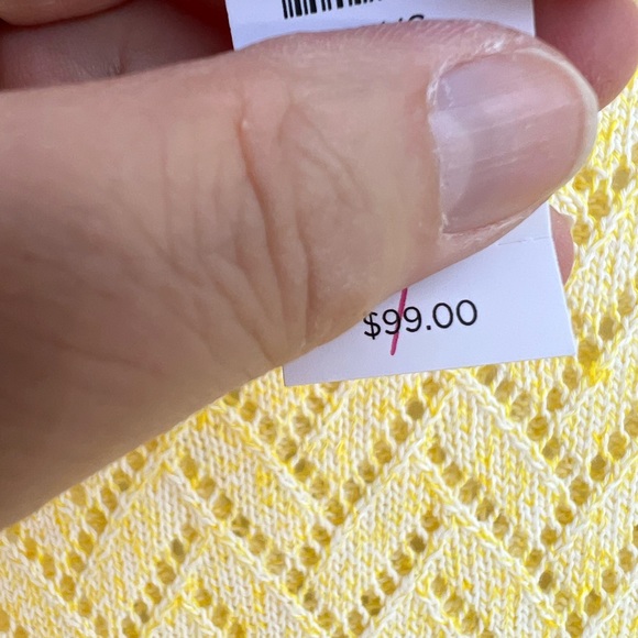 NWT Talbots Pretty Yellow Chevron Open Weave 3/4 Sleeve Sweater - Picture 2 of 3